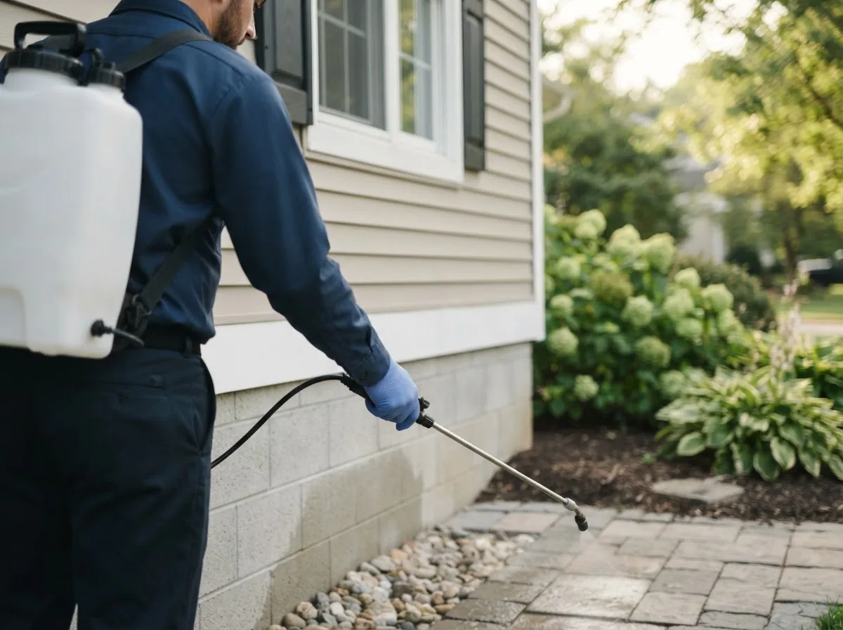 Pest control technician inspecting a home in Lorenzo, TX